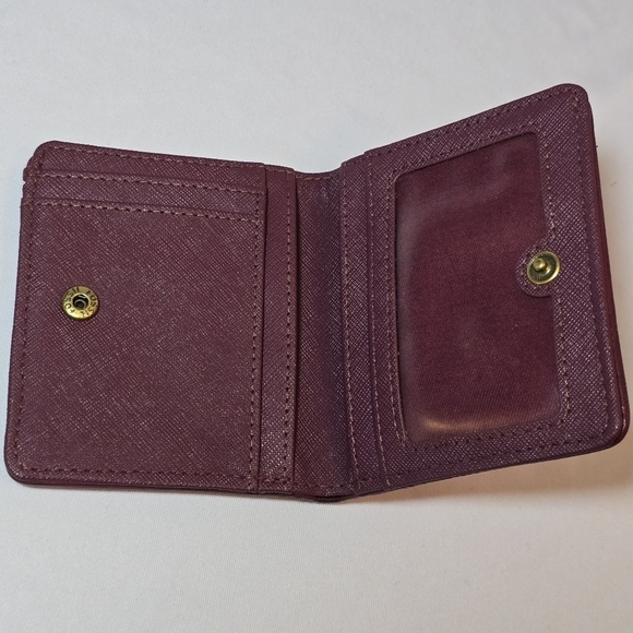 Fossil Hot Pink Leather Bifold Wallet Red Leather Trim Snap Closure - Picture 5 of 7